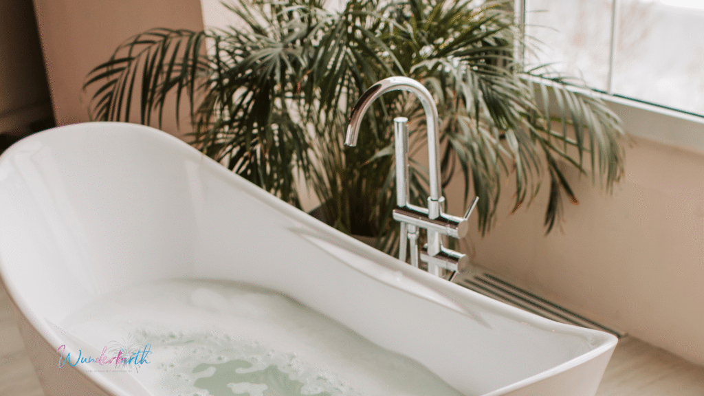 An image showing a warm bath setup, emphasizing relaxation and healing after childbirth.